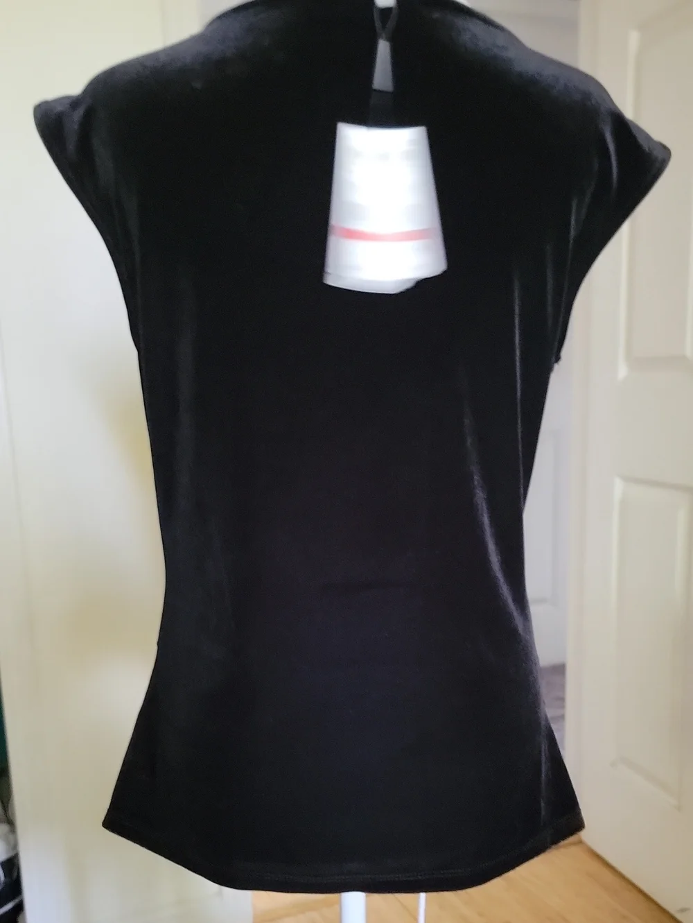 Calvin Klein Black Velvet Cap Sleeve Tank Top with Shoulder Studs